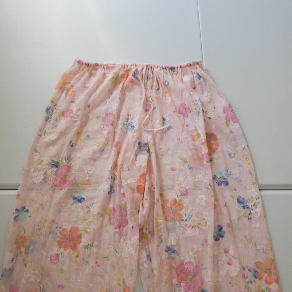 Victoria's Secret Pants Womens Medium Pink Floral Sheer Mesh Drawstring Lounge - Picture 4 of 9
